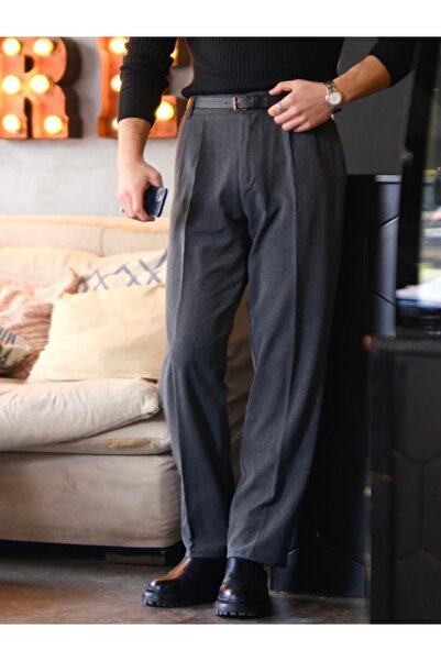 VAVEYLO MENS FASHION %100 Pamuk Pileli Baggy Old Money Kumaş Pantolon