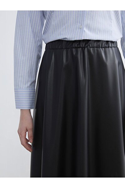 LC Waikiki Lcw Modest Buy Elasticated Leather-Look Flared Skirt