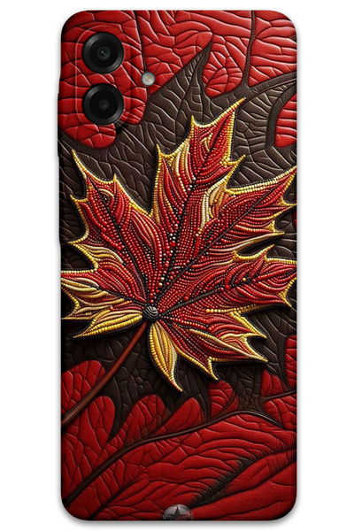 MRCİLETİSİM غطاء خلفي لهاتف سامسونج جالاكسي A07 بنمط HD مطبوع - أوراق حمراء