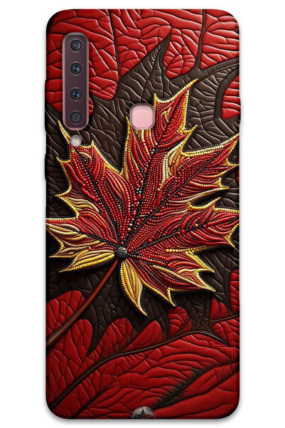 MRCİLETİSİM غطاء خلفي لهاتف سامسونج جالاكسي A9 2018 بنمط HD مطبوع - أوراق حمراء
