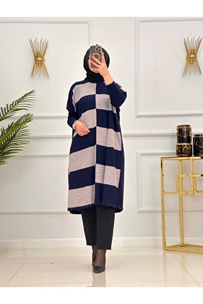 Valens Butik Checkerboard Patterned Knitwear Hijab Tunic Sura