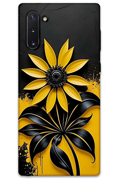 MRCİLETİSİM غطاء خلفي لهاتف سامسونج جالاكسي نوت 10 بنمط HD مطبوع - زهرة صفراء سوداء