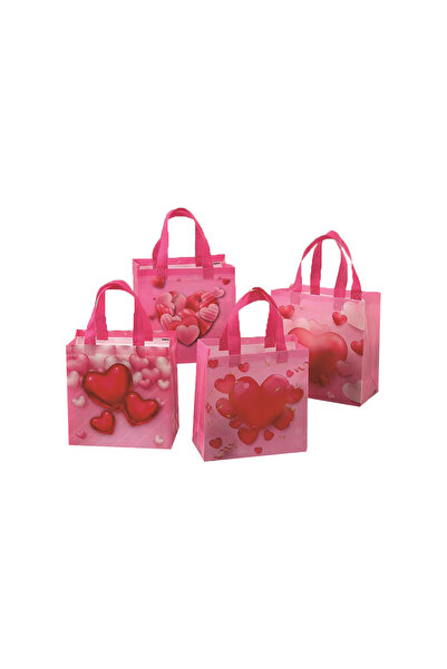 Mirific Party Set de 4 pungi cadou, roz și roșii, plastic, 29 x 27 x 12 cm, i...