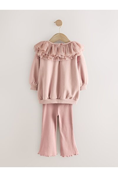 Next Baby Cotton Light Pink Flounce Collar Sweatshirt Bottom Top Set