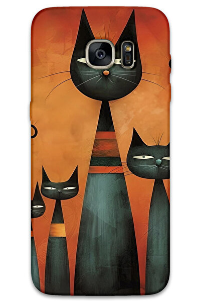 MRCİLETİSİM غطاء خلفي لهاتف سامسونج جالاكسي S7 إيدج بنمط HD مطبوع - فن القطط