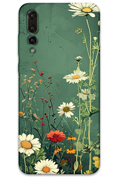 MRCİLETİSİM Huawei P20 Pro Case Hd Pattern Printed Back Cover - Green Daisy