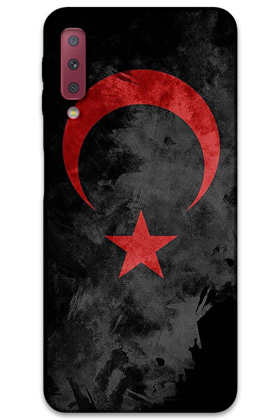 MRCİLETİSİM غطاء خلفي لهاتف سامسونج جالاكسي A7 2018 بنمط HD مطبوع - علم أسود