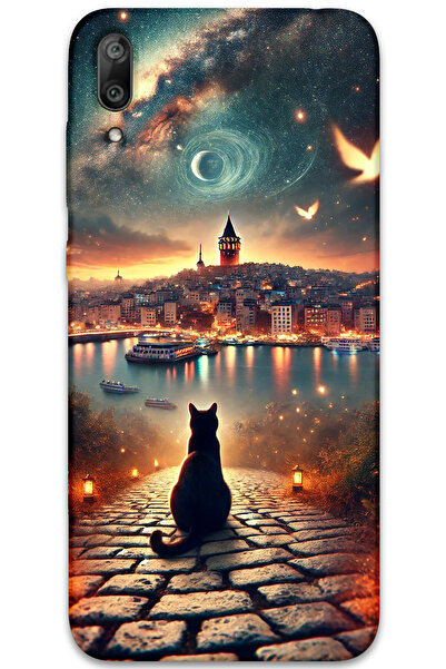 MRCİLETİSİM غطاء خلفي لهاتف هواوي Y7 برايم 2019 بنمط HD مطبوع - قطة جالاتا