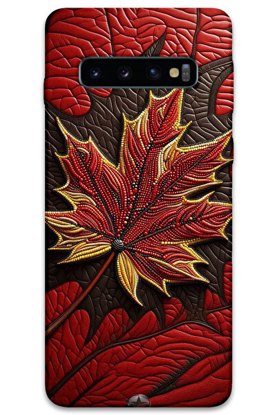 MRCİLETİSİM غطاء خلفي لهاتف سامسونج جالاكسي S10 بنمط HD مطبوع - أوراق حمراء