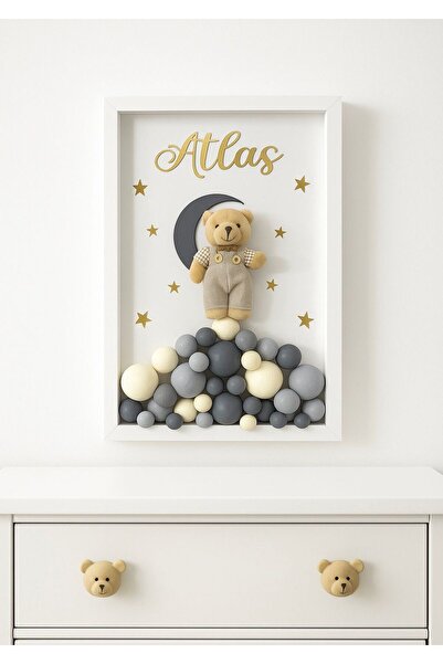 Bonika Çerçeveli Bubble Ayıcıklı Bebek Kapı Süsü - Hastane Kapı Süsü