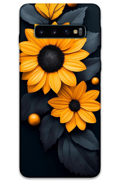 MRCİLETİSİM غطاء خلفي لهاتف سامسونج جالاكسي S10 بلس بنمط HD مطبوع - زهرة سوداء