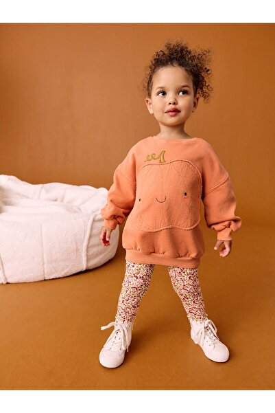 Next Baby Cotton Orange Pumpkin Patterned Sweatshirt Bottom Top Set