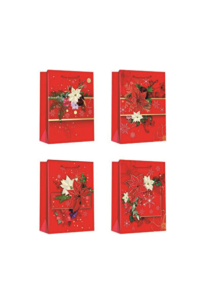 Mirific Party Set de 4 pungi cadou, roșii, multicolore, 32 x 26 x 12 cm, flori