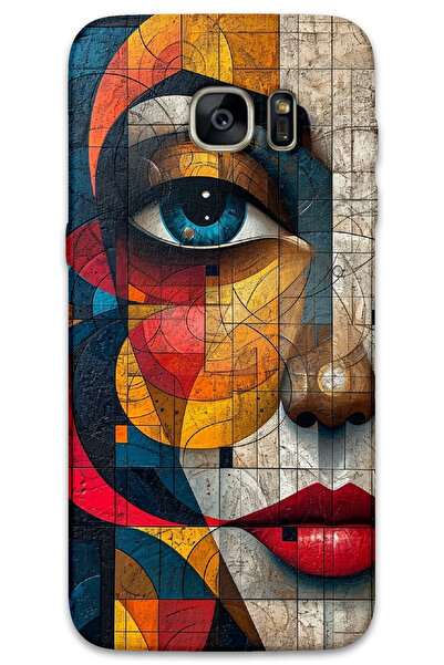 MRCİLETİSİM غطاء خلفي لهاتف سامسونج جالاكسي S7 إيدج بنمط HD مطبوع - وجه فني