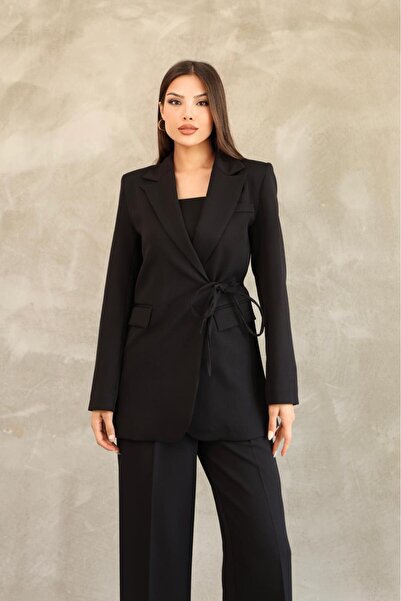 Hazel Women's black side tie blazer jacket