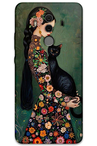 MRCİLETİSİM غطاء خلفي لهاتف هواوي ميت 10 برو بنمط HD مطبوع - قطة سوداء