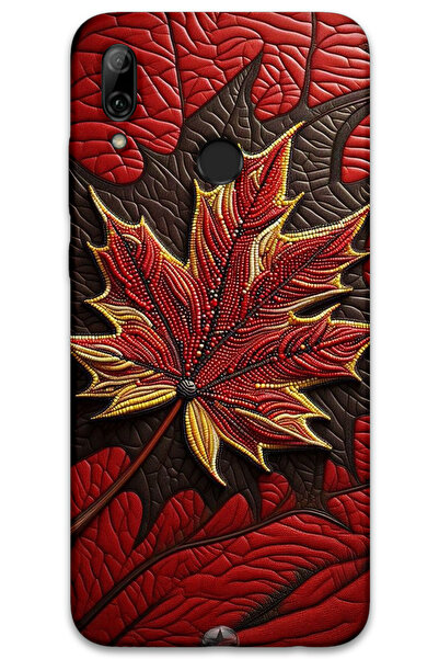 MRCİLETİSİM غطاء خلفي لهاتف هواوي بي سمارت 2019 بنمط HD مطبوع - أوراق حمراء