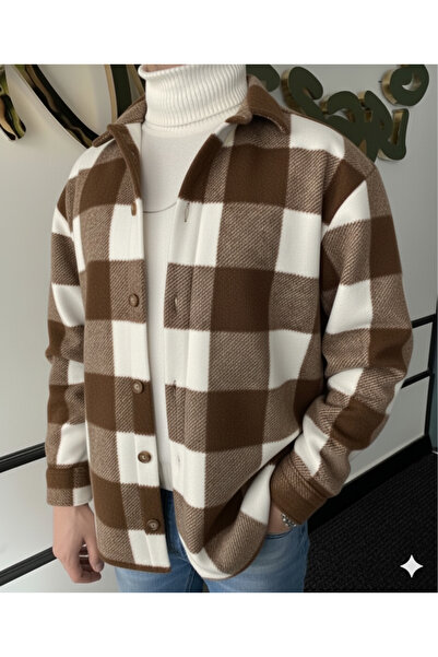 A&O Style Men's Oversized Checkered Checkerboard Pattern Winter Long Sleeve Fleece Shirt