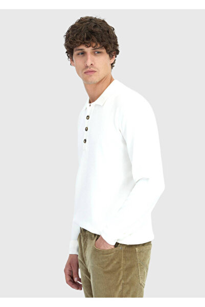 Ramsey Ecru Polo Neck Plain Knit Sweater