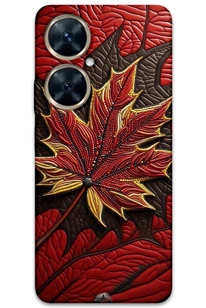 MRCİLETİSİM غطاء خلفي لهاتف هواوي نوفا 11i بنمط HD مطبوع - أوراق حمراء