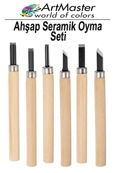Artmaster Seramik Oyma Seti Ahşap 6 Lı 1 Paket Set Paslanmaz Çelik Bıçaklı Ağ...