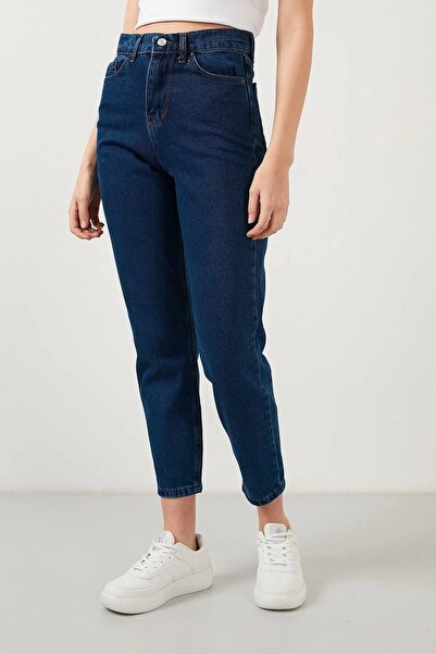 JILLY جينز فيرونيكا ذو الخصر العالي باللون الأزرق الداكن، مريح على طراز صديق ...