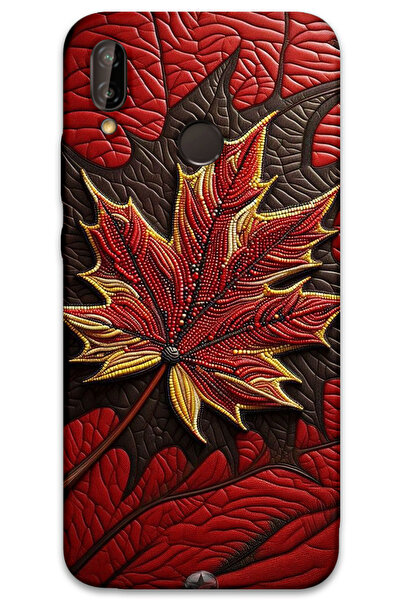 MRCİLETİSİM غطاء خلفي لهاتف هواوي P20 لايت بنمط HD مطبوع - أوراق حمراء