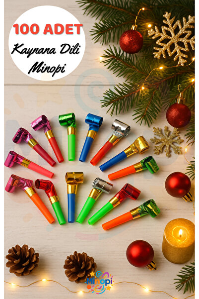 Minopi 100 Adet Yılbaşı Uzayan Düdük Kaynana Dili Rengarenk Parti ve Doğum Gü...
