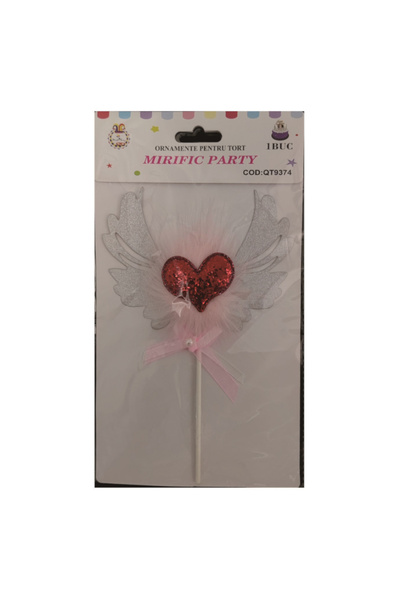 Mirific Party Cake topper - white, pink, red with glitter (heart)
