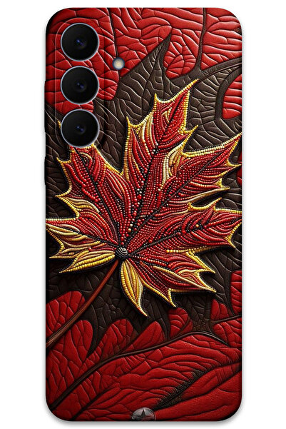 MRCİLETİSİM غطاء خلفي لهاتف سامسونج جالاكسي S25 FE بنمط HD مطبوع - أوراق حمراء