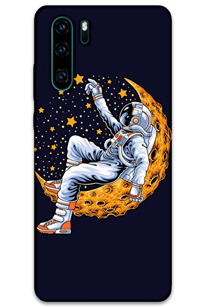 MRCİLETİSİM غطاء خلفي لهاتف هواوي P30 Pro بنمط HD مطبوع - رائد الفضاء والقمر