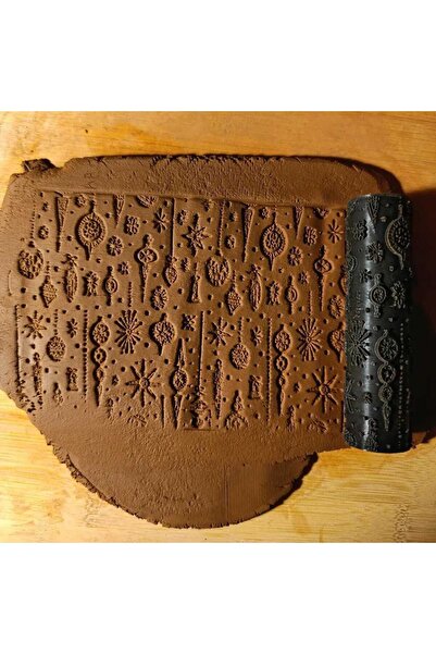 Enbceramic 10 CM YENİ YIL YILBAŞI DOKU RULOSU DESEN OKLAVASI SERAMİK POLİMER KİL