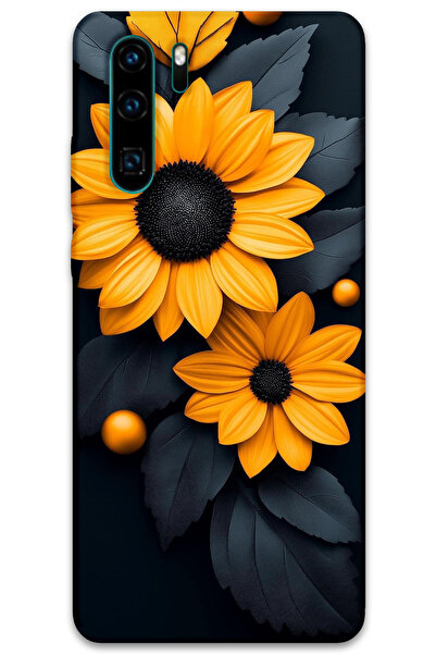 MRCİLETİSİM غطاء خلفي لهاتف هواوي P30 برو بنمط HD مطبوع - زهرة سوداء