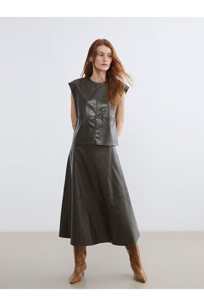 LC Waikiki Lcw Vision Buy Zippered A-Line Leather-Look Skirt