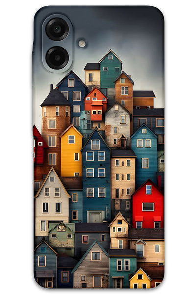 MRCİLETİSİM غطاء خلفي لهاتف سامسونج جالاكسي A07 بنمط HD مطبوع - منازل ملونة