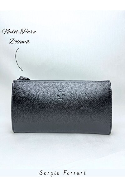 Sergio Ferrari Hakiki Deri Clucth Çanta | Çok Bölmeli Gerçek Deri Erkek El Ça...