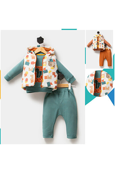 Baby Erkek Bebek Süzeneli 3'lü Takım Kahverengi Bayramlık