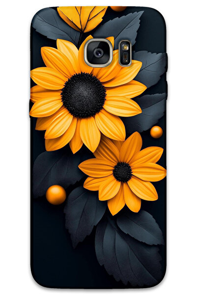 MRCİLETİSİM غطاء خلفي لهاتف سامسونج جالاكسي S7 إيدج بنمط HD مطبوع - زهرة سوداء