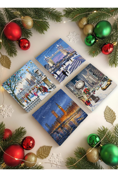 Creatick Design New Year's Themed Stone Coasters, New Year's Gift, Set of 4, ...