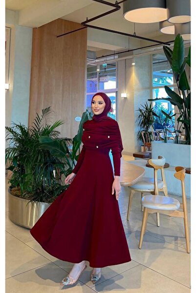 sedadenizstore TESETTÜR ABİYE ELBİSE -İNCİ DETAYLI ŞAL YAKALI