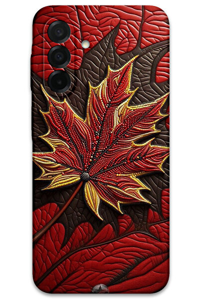 MRCİLETİSİM غطاء خلفي لهاتف سامسونج جالاكسي A17 بنمط HD مطبوع - أوراق حمراء