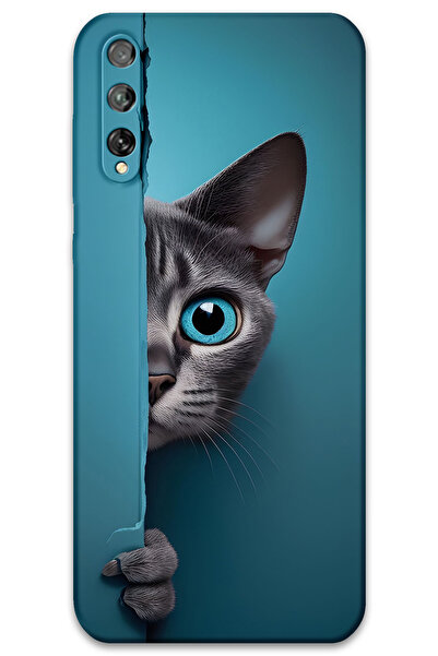MRCİLETİSİM غطاء خلفي لهاتف هواوي P Smart S / Y8P بنمط HD مطبوع - قطة ذات عيون زرقاء