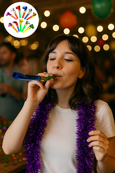 Minopi 3 Adet Yılbaşı Uzayan Düdük Kaynana Dili Rengarenk Parti ve Doğum Günü Düdüğü