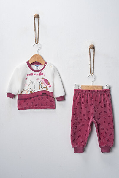 Hoppidik Baby Good Night Yaprak Printed 3-6-9 Months Unisex Baby Velvet 2-Piece Set