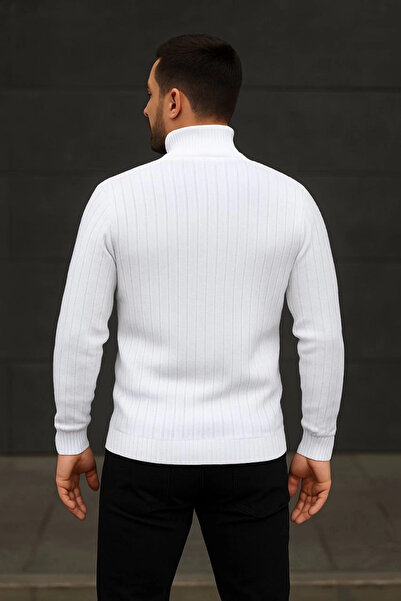 velmorafashion -Velmora Turtleneck Knitted Sweater with Tie Detail Cotton - White
