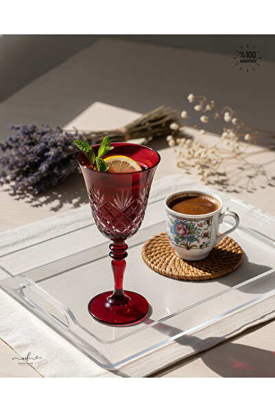 AKDEN STORE Kesme Kristal Renkli Kadeh, Su Bardağı