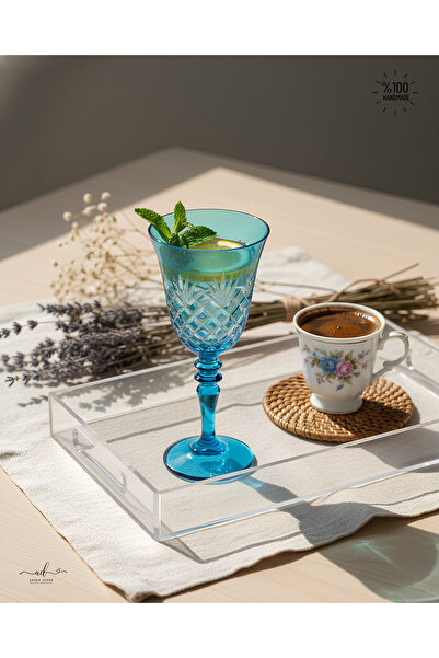 AKDEN STORE Kesme Kristal Renkli Kadeh, Su Bardağı