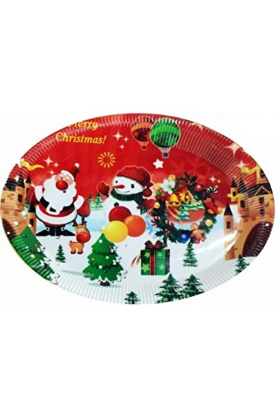 OEM Christmas Serving Tray, Festive Plastic Plate, Red, 34x25 cm