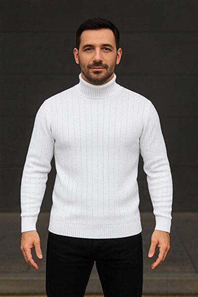 velmorafashion -Velmora Turtleneck Knitted Sweater with Tie Detail Cotton - White