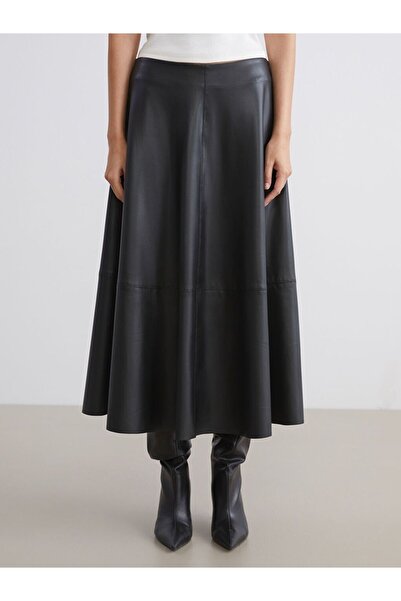 LC Waikiki Lcw Vision Leather-Look Flared Skirt